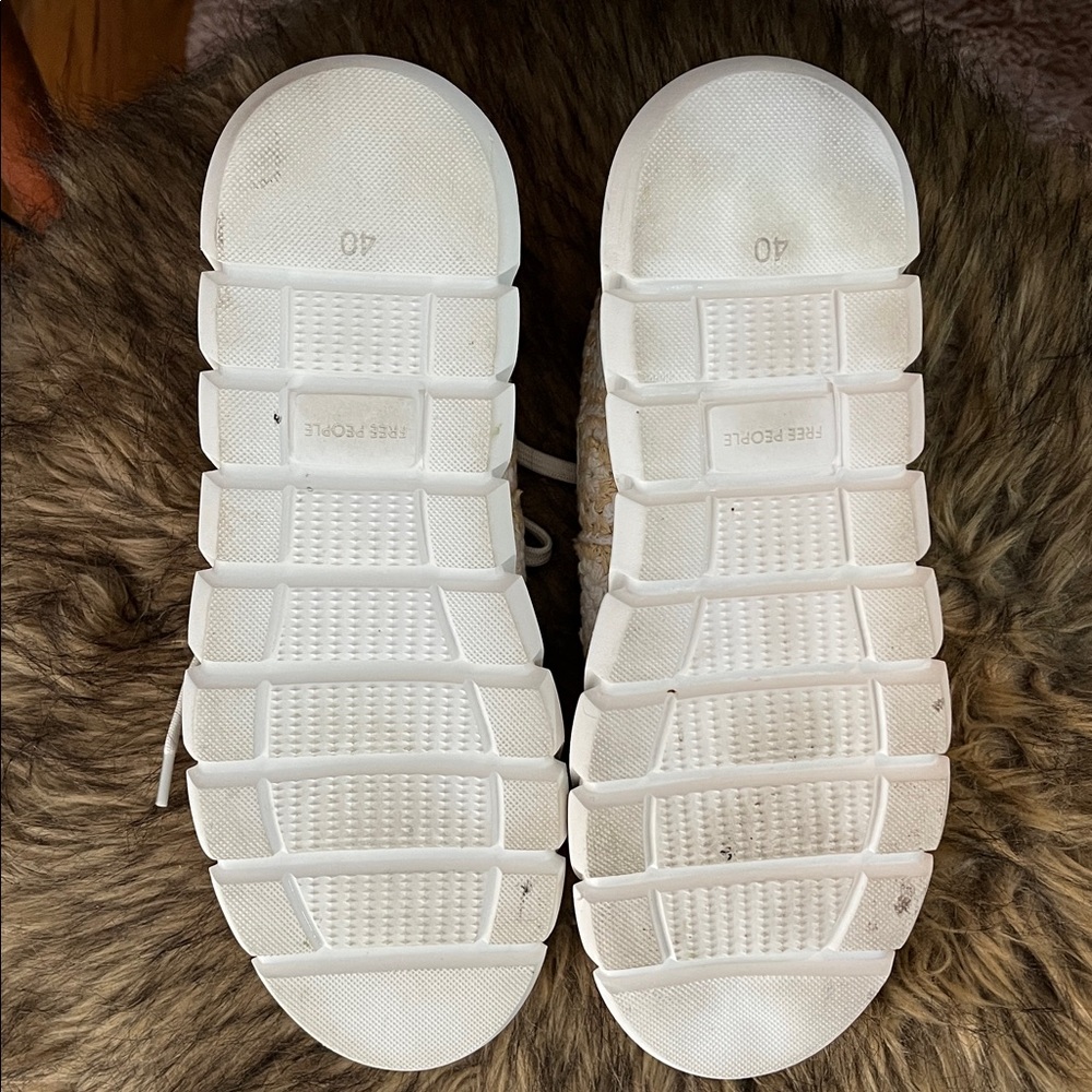 Free People Lace-Up Crochet Sneakers - Cream and Tan “Catch Me If You Can “ - Picture 9 of 10